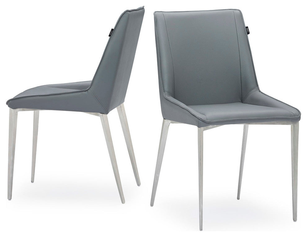 Fiora Gray Leatherette Dining Chair with Brushed Stainless Steel Legs