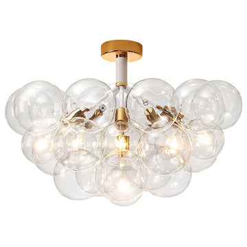 Contemporary Clear Glass Bubble Semi Flush Mount, White, 6 Lights