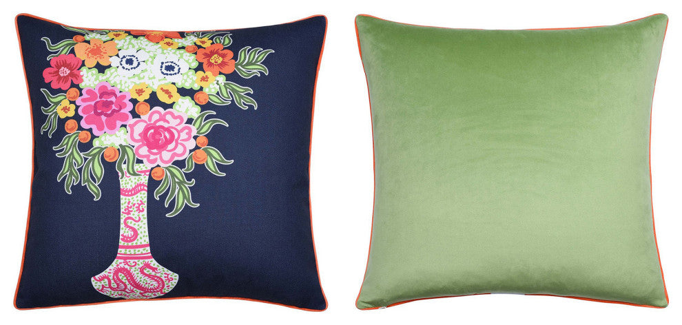 Dann Foley Double Sided Pillow Floral Print and Green Velvet Left