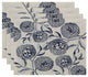 18"x14" Antique Flowers, Floral Print Placemat, Navy Blue, Set of 4