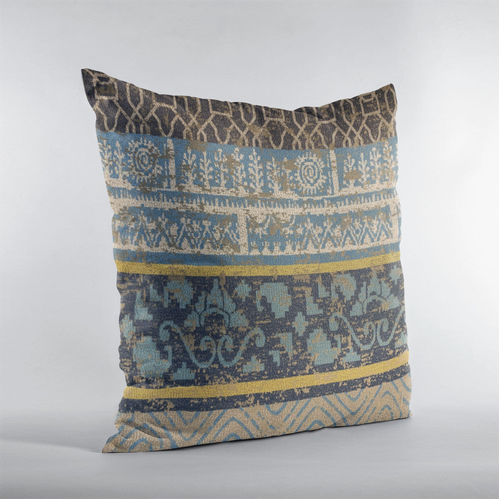 Plutus Blue Ancient Border Luxury Throw Pillow, 22"x22"