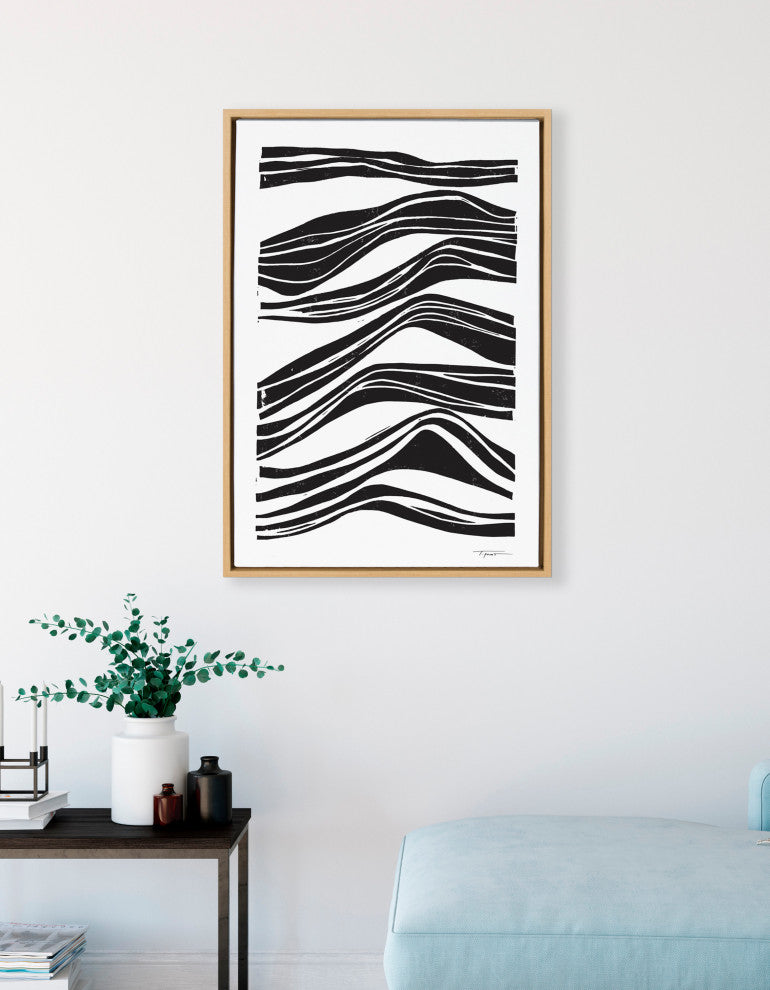 Sylvie Abstract Waves Framed Canvas by Statement Goods, Natural 23x33