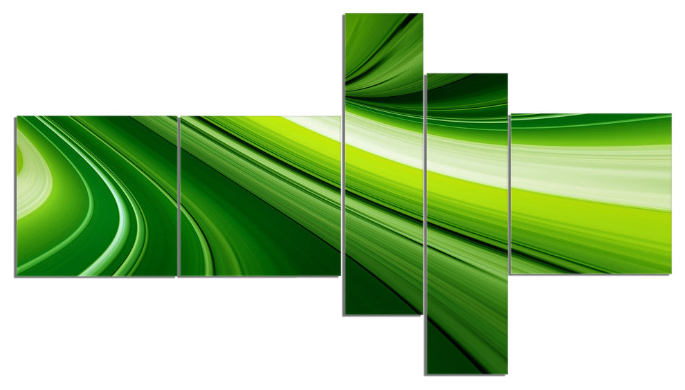 Abstract Green Lines Background, Abstract Canvas Art Print, 60"x32", 5 panels