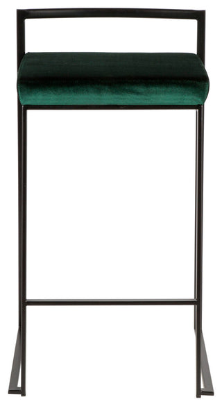 LumiSource Fuji Counter Stool Set of 2, Green Velvet Cushion, Black Frame
