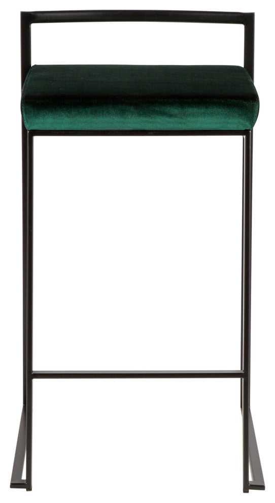 LumiSource Fuji Counter Stool Set of 2, Green Velvet Cushion, Black Frame
