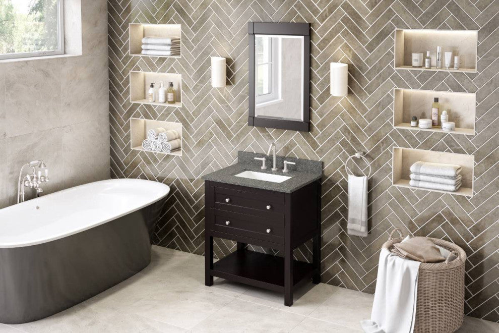 Astoria Transitional 30" Espresso Vanity, Boulder Cultured Marble Vanity Top