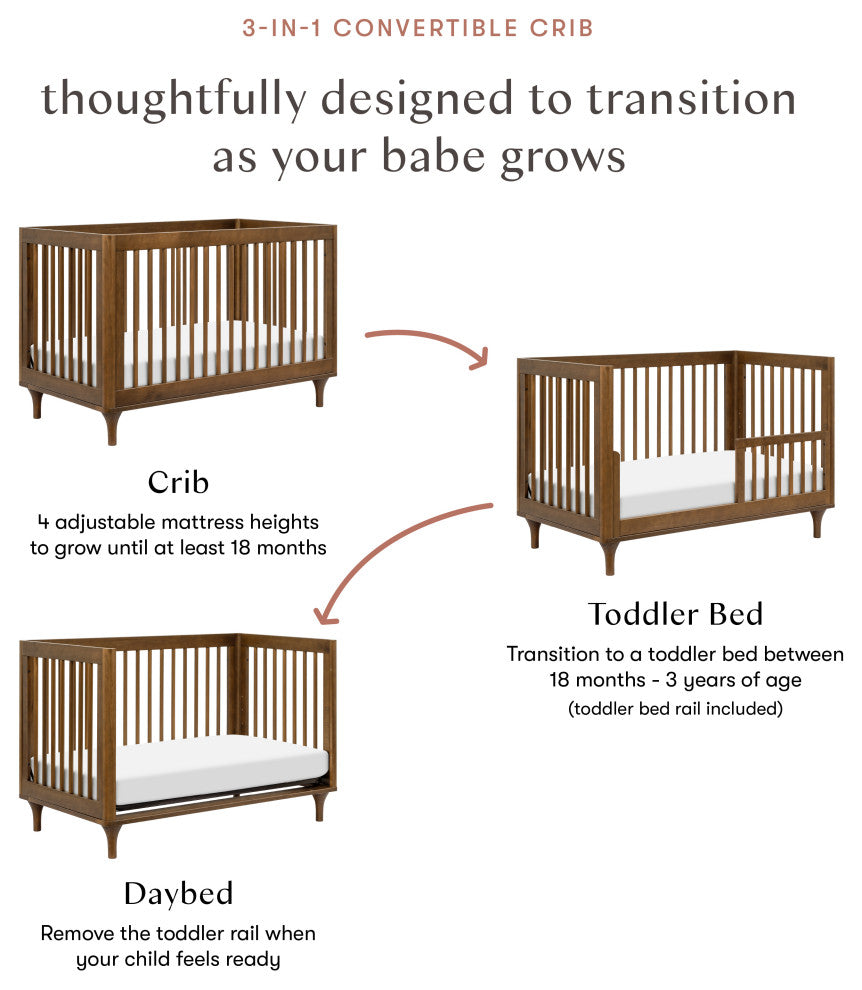 Lolly 3-in-1 Convertible Crib With Toddler Bed Conversion Kit, Natural Walnut