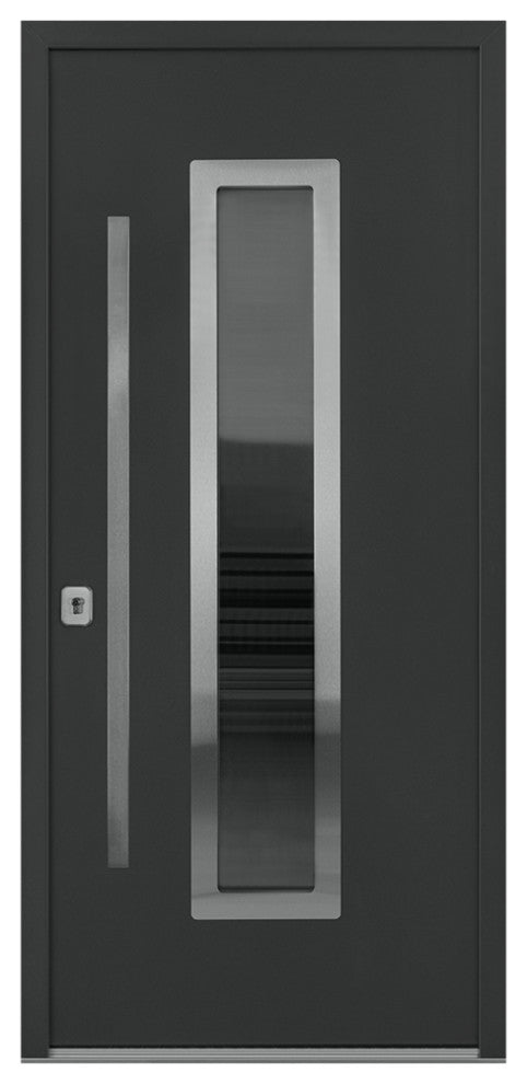 Inox S1 Gray Modern Exterior Entry Steel Door by Nova, Right Hand in-Swing