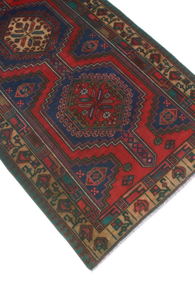 Fine Vintage Distressed Carolynn Navy/Red Runner, 3'3x10'5