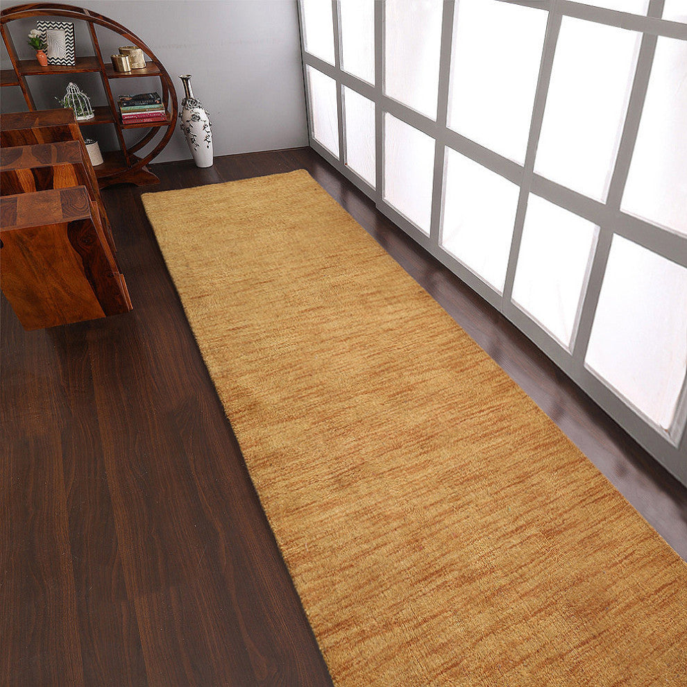 HAND KNOTTED LOOM WOOL ECO-FRIENDLY AREA RUGS-Rectangle,Gold,Solid