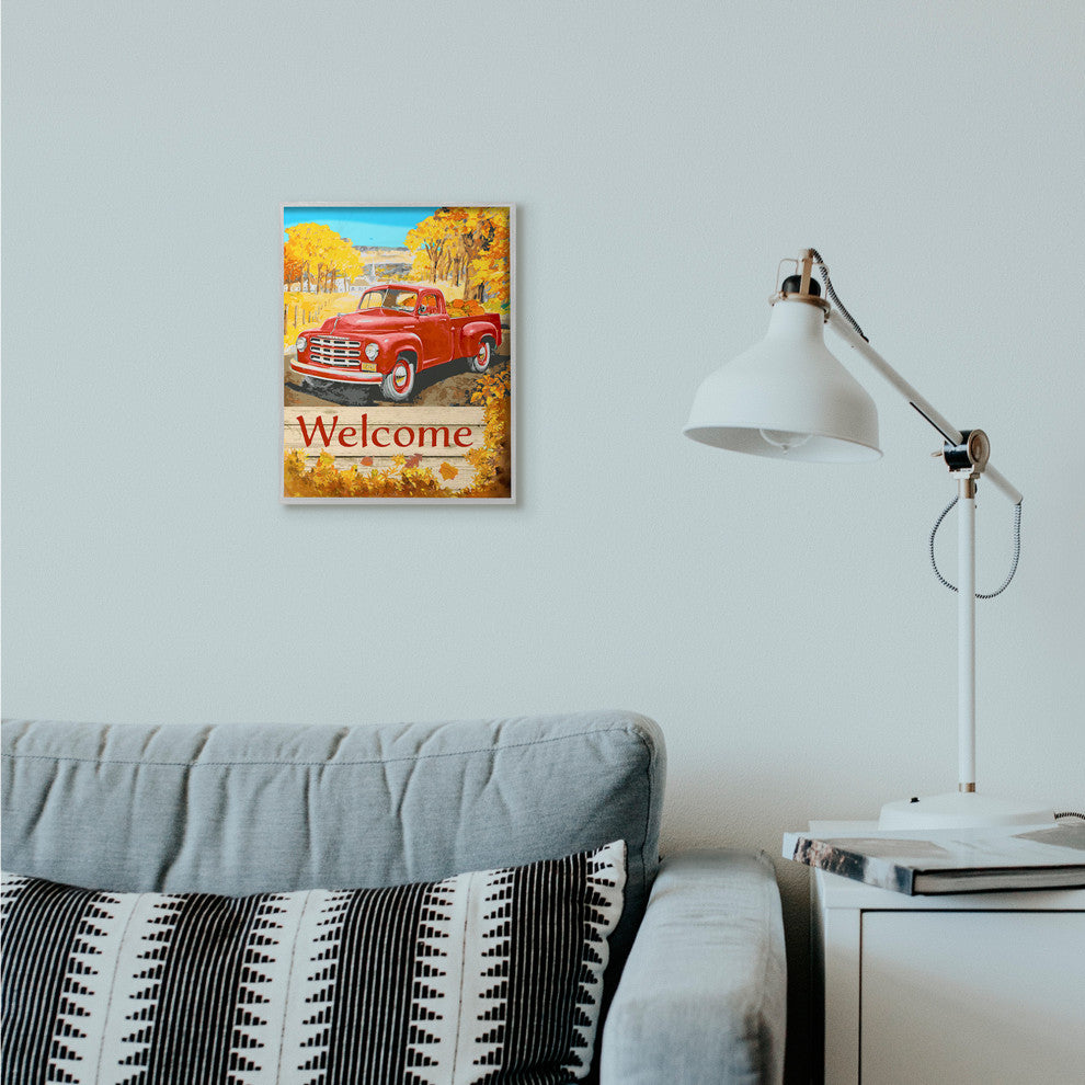 Welcome Red Truck Fall Autumn Landscape Design, 11"x14"