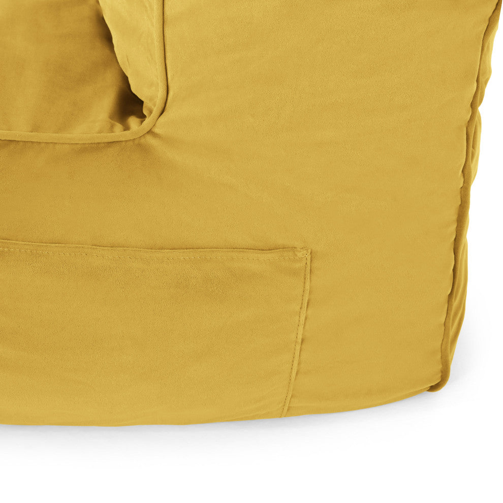 Caraway Modern Velvet Bean Bag Chair, Yellow