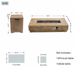 Outdoor Rectangular Faux Wood Fireplace Table and Side Table