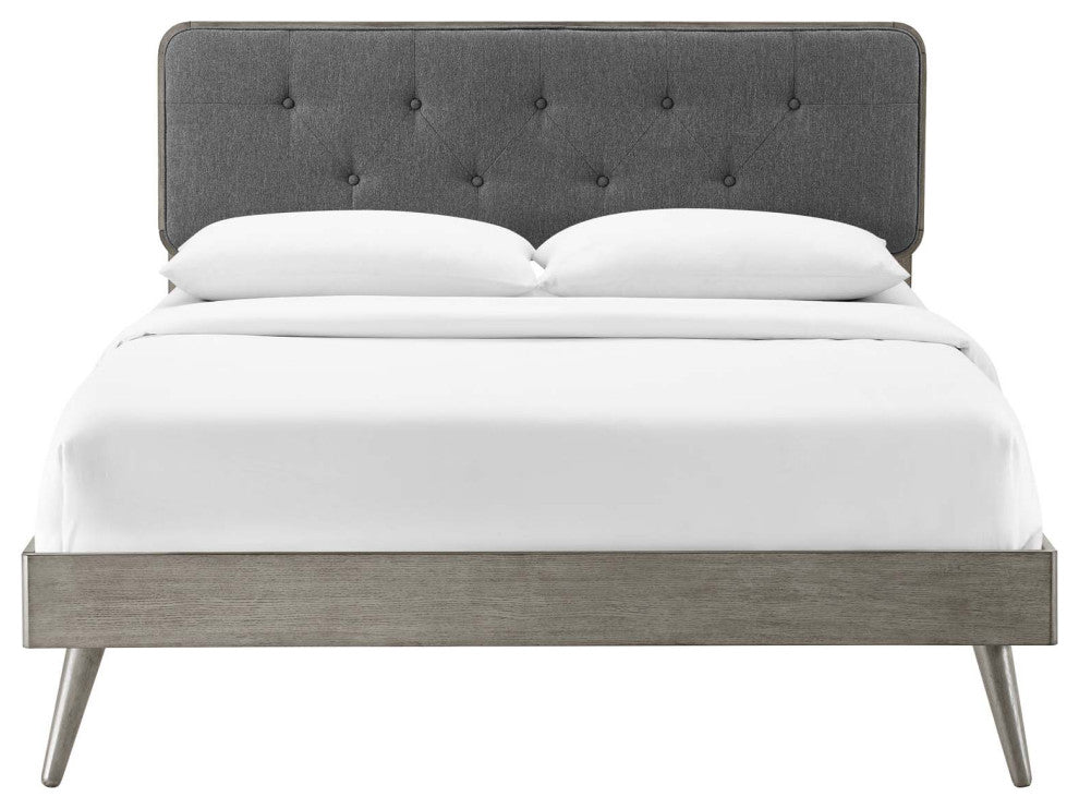 Platform Bed Frame, Full Size, Wood, Grey Gray, Modern Contemporary, Bedroom