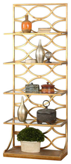 Uttermost Lashaya Gold Leaf Etagere, Gold