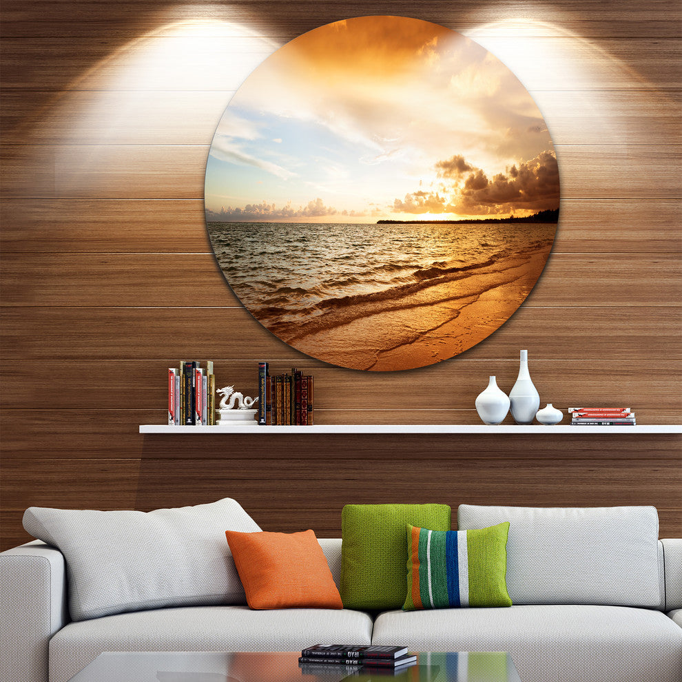 Amazing Sunrise At Atlantic Ocean, Seashore Disc Metal Wall Art, 11"