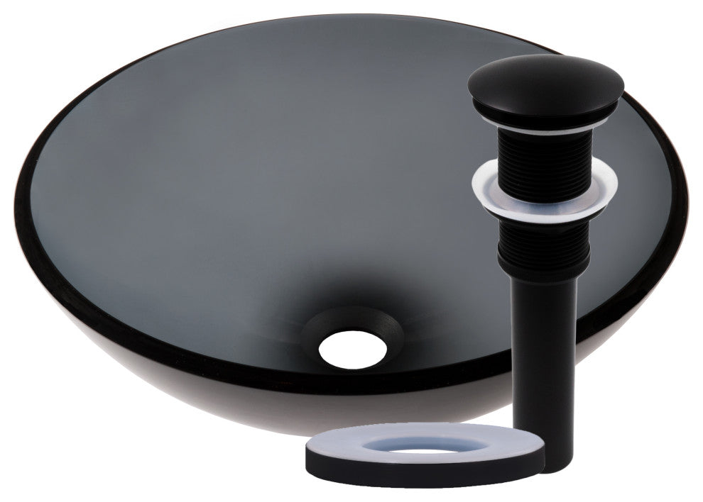 Nera Glass Vessel Sink and Drain, Matte Black