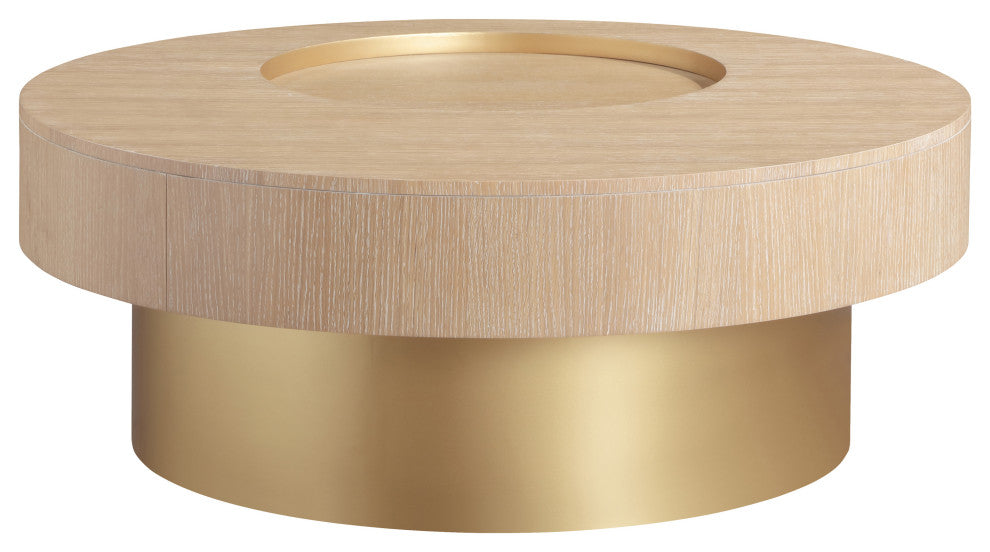 Makai Coffee Table with Oak Veneer Top and Metal Base, Natural