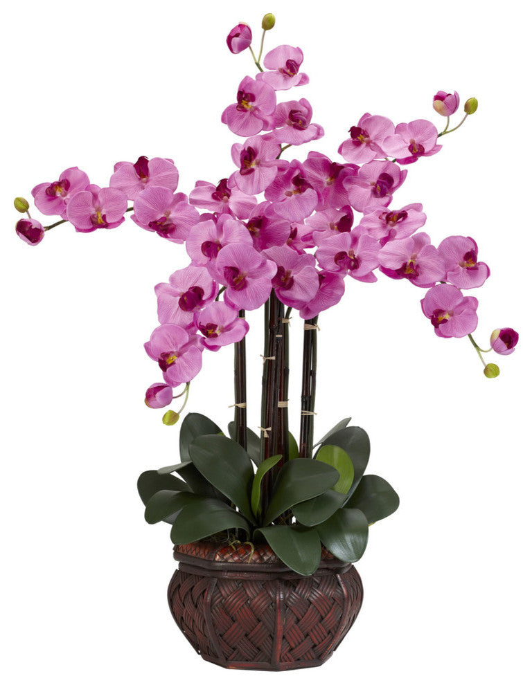 Phalaenopsis With Decorative Vase Silk Flower Arrangement, Mauve