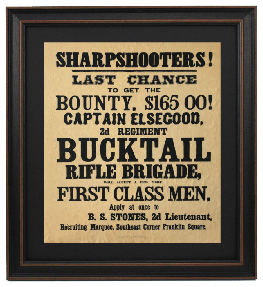 Framed Sharpshooters! Last Chance to Get the $165 Bounty! Civil War Broadside
