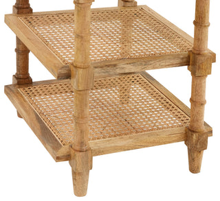 Chesterfield Wood and Cane 3 Shelf Accent Table, Natural Mango