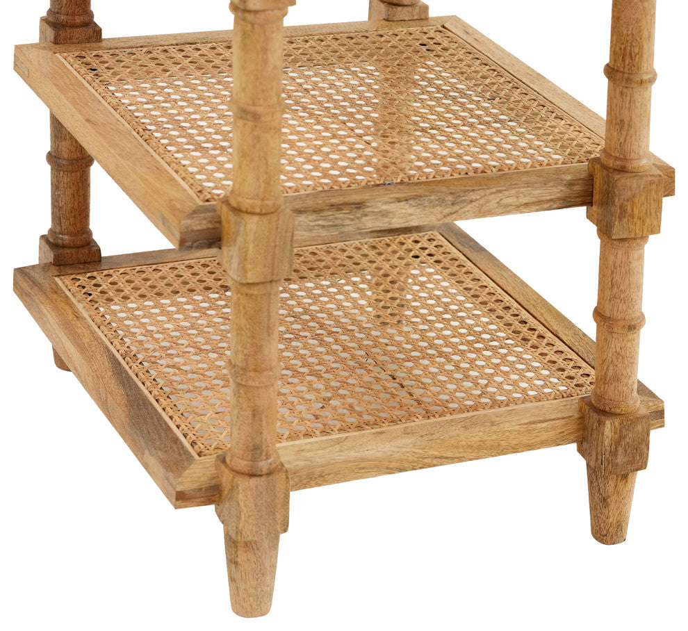 Chesterfield Wood and Cane 3 Shelf Accent Table, Natural Mango