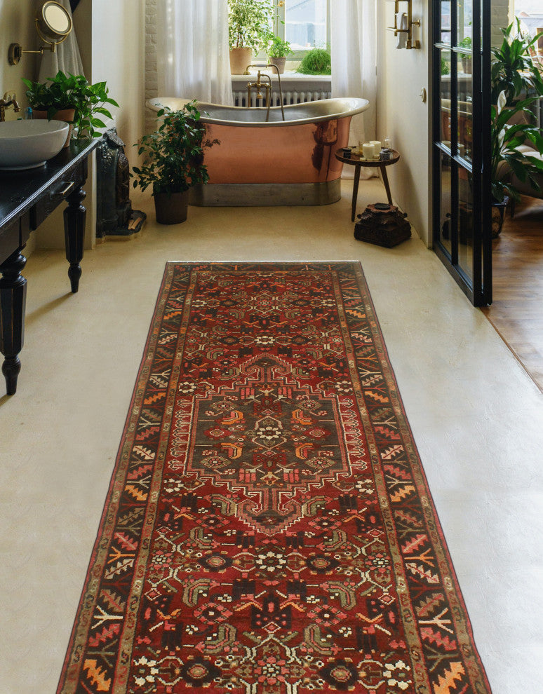 Fine Vintage Distressed Sindbad Red/Charcoal Runner, 3'2 x 9'6