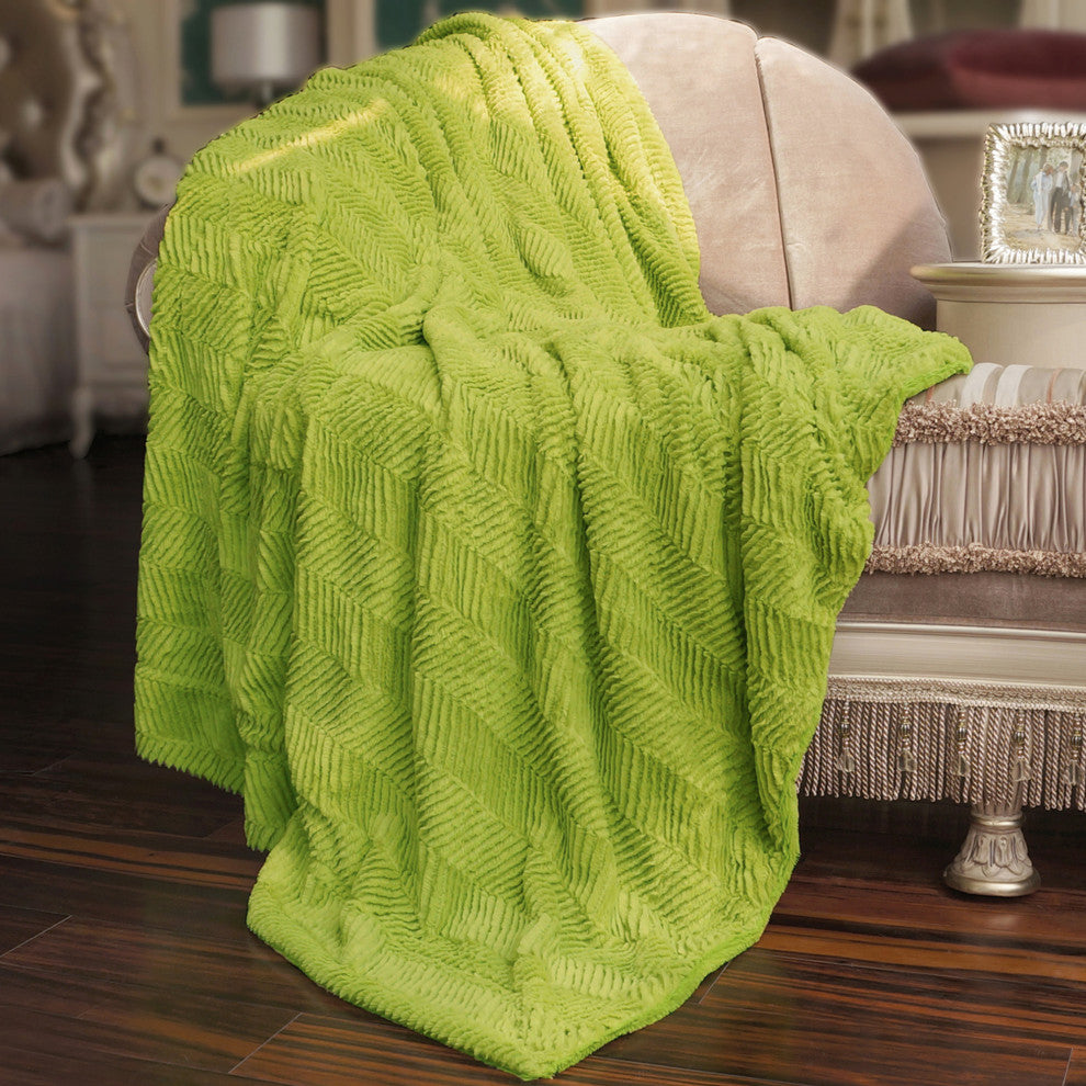 Herringbone Faux Fur Throw, Dark Citron, 50x60