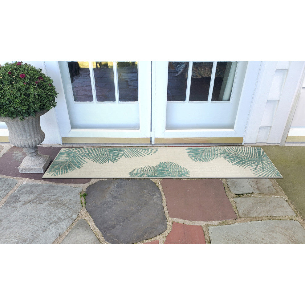 Carmel Palm Indoor/Outdoor Rug, Aqua, 1'11"x4'11" Runner