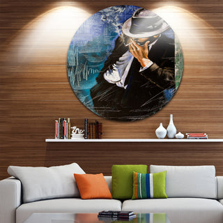 Man With Cigarette, Portrait Round Metal Wall Art, 23"