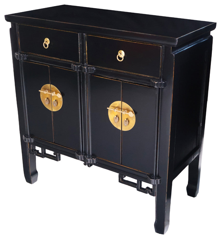 Oriental Hall Chest Antique-Style Black Lacquer