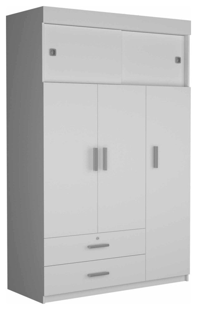 Tucson Modern Bedroom Armoire, with Two Drawers, Three Large Cabinets - White