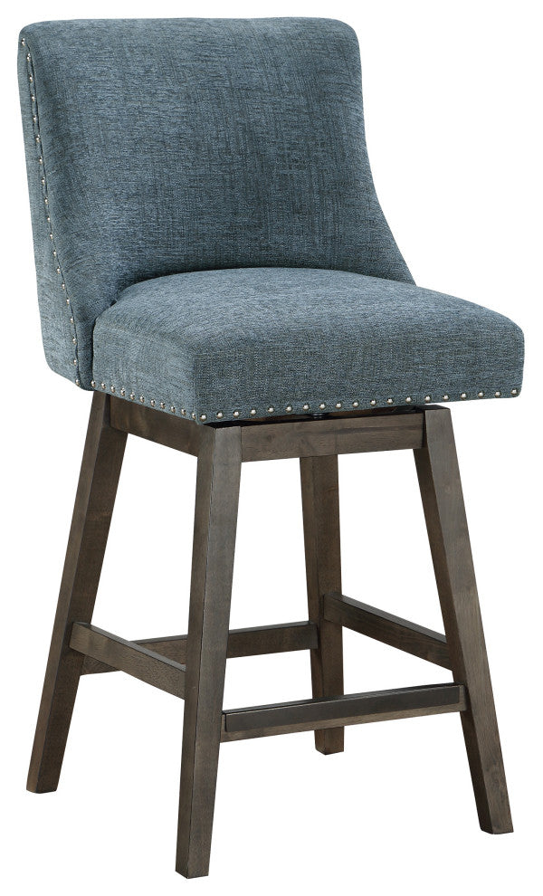 Granville 26" Swivel Counter Stool  in Navy Fabric with Gray Legs