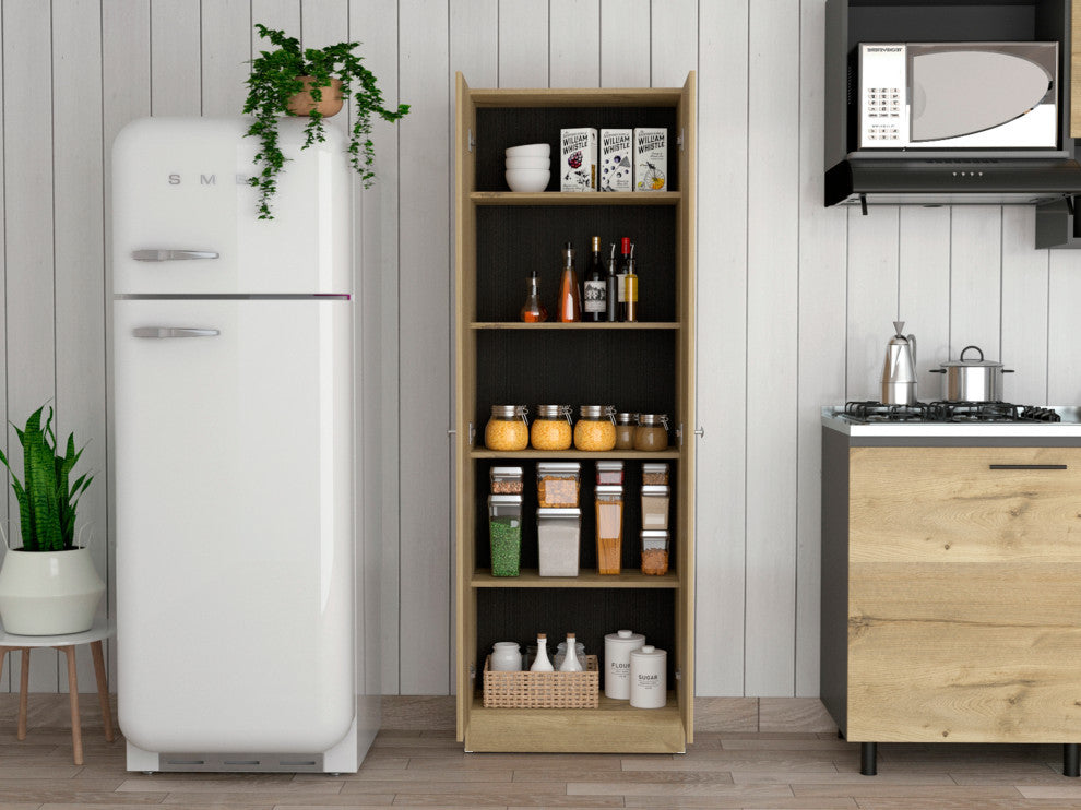 Virginia Double Door Storage Cabinet with 5 Shelves, Light Oak and Black