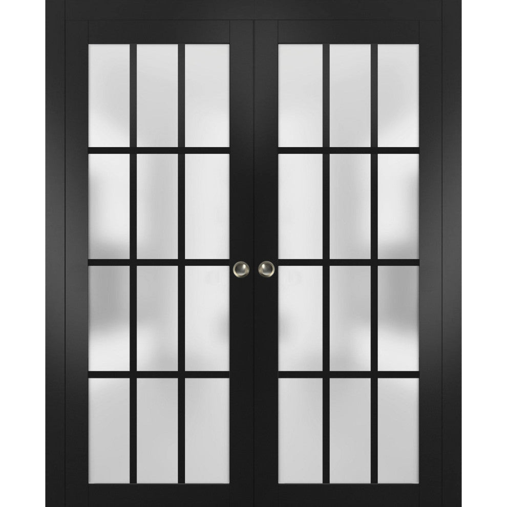 Sliding Interior Double Pocket Doors Frosted Glass |Felicia 3312 Black 84x80