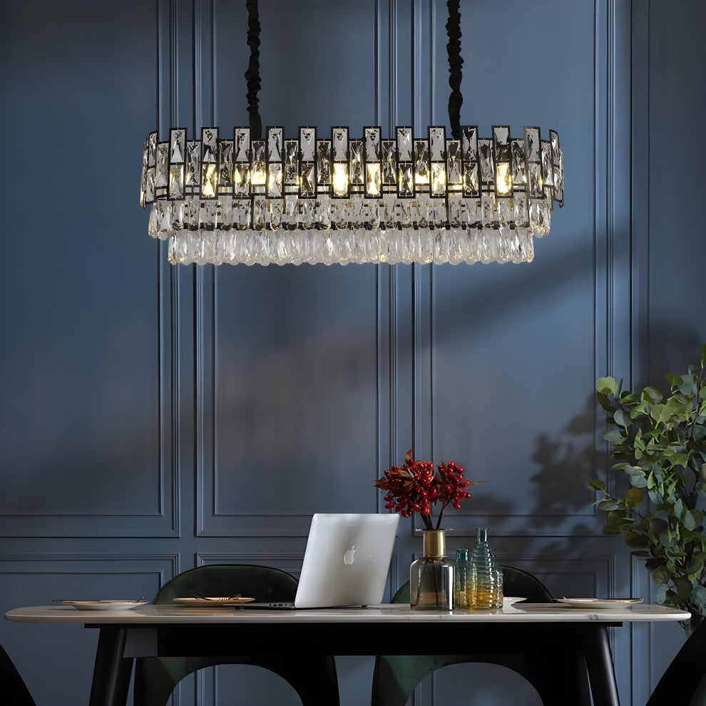 Clans | Modern Rectangle Black Crystal Chandelier, Warm Light, Dimmable