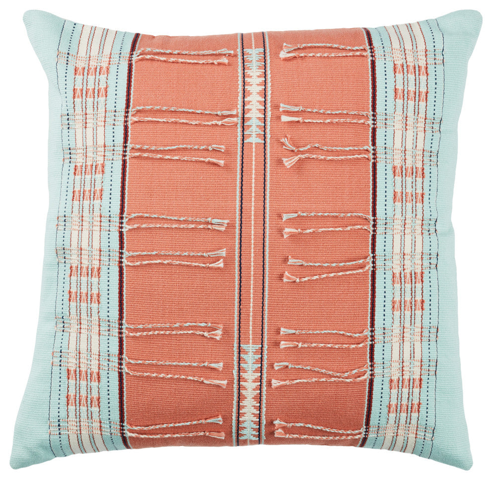 Jaipur Living Pungro Tribal Sky Blue/Coral Poly Fill Pillow 18" Square