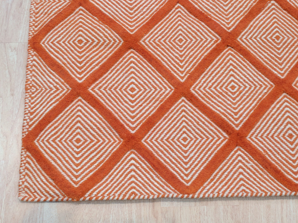 Handmade Wool Orange Transitional Trellis Xavier Rug, 9'x12'