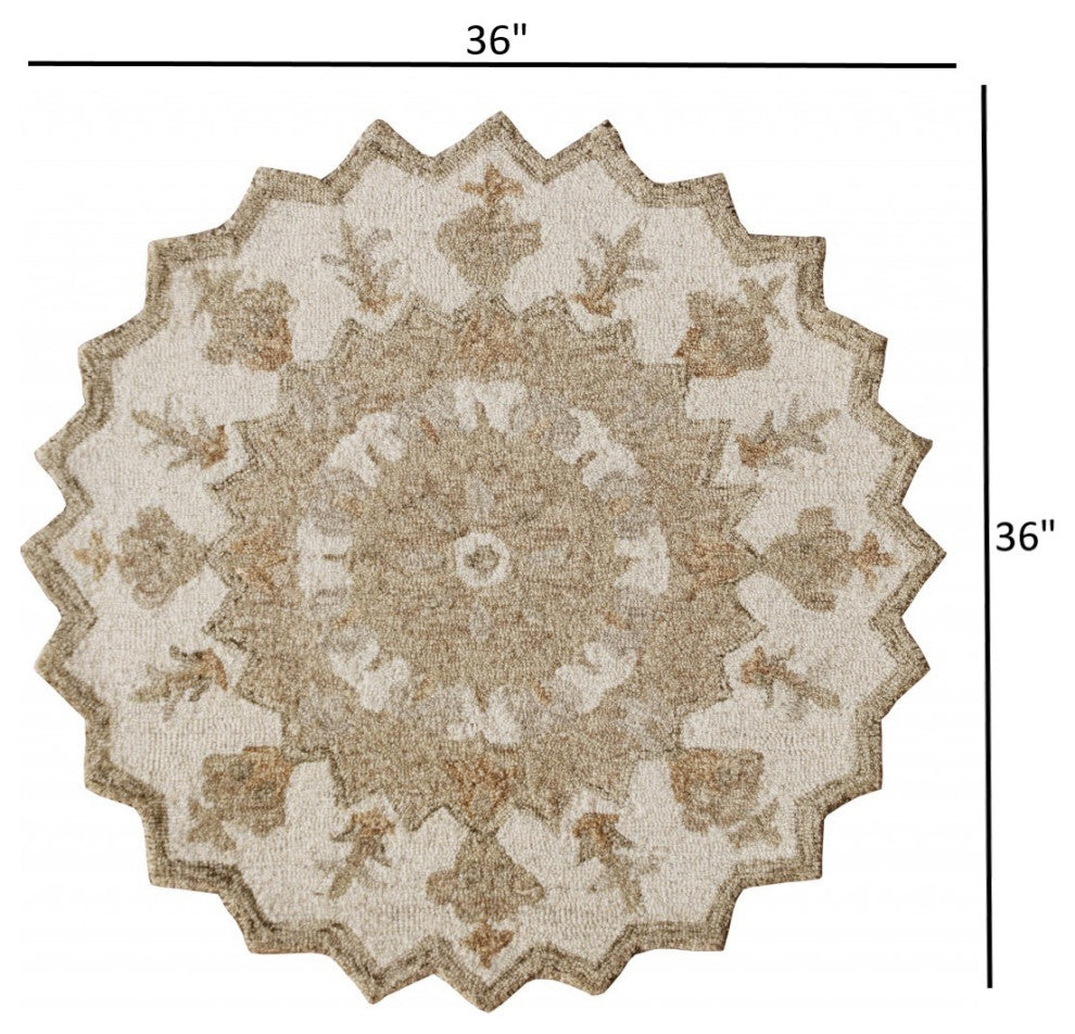 3' Round Tan Retro Modern Medallion Area Rug