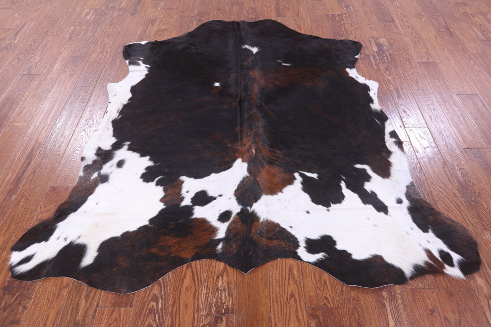 6' 6" X 6' 4" Tricolor Natural Cowhide Rug C2339