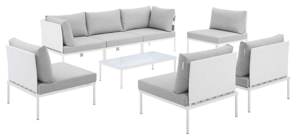 Harmony 8-Piece Sunbrella Outdoor Patio Aluminum Sectional Sofa Set, White Gray
