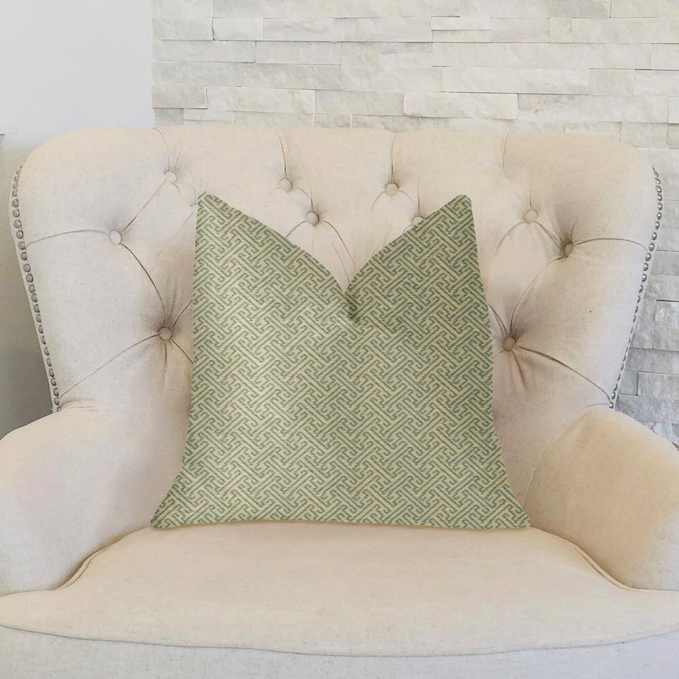 Alpine Maize Blue and Beige Luxury Throw Pillow, 16"x16"
