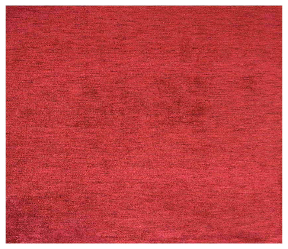 Hand Knotted Loom Silk Mix Area Rug Solid Red