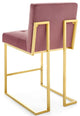 Counter Stool Chair, Set of 2, Velvet, Metal, Gold Pink, Modern, Bar Pub Bistro