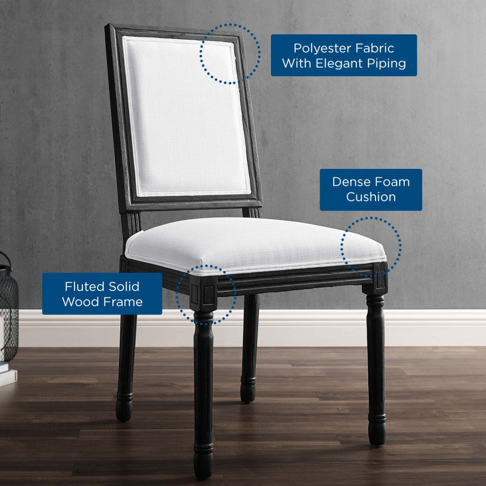 Court French Vintage Upholstered Fabric Dining Side Chair Black White