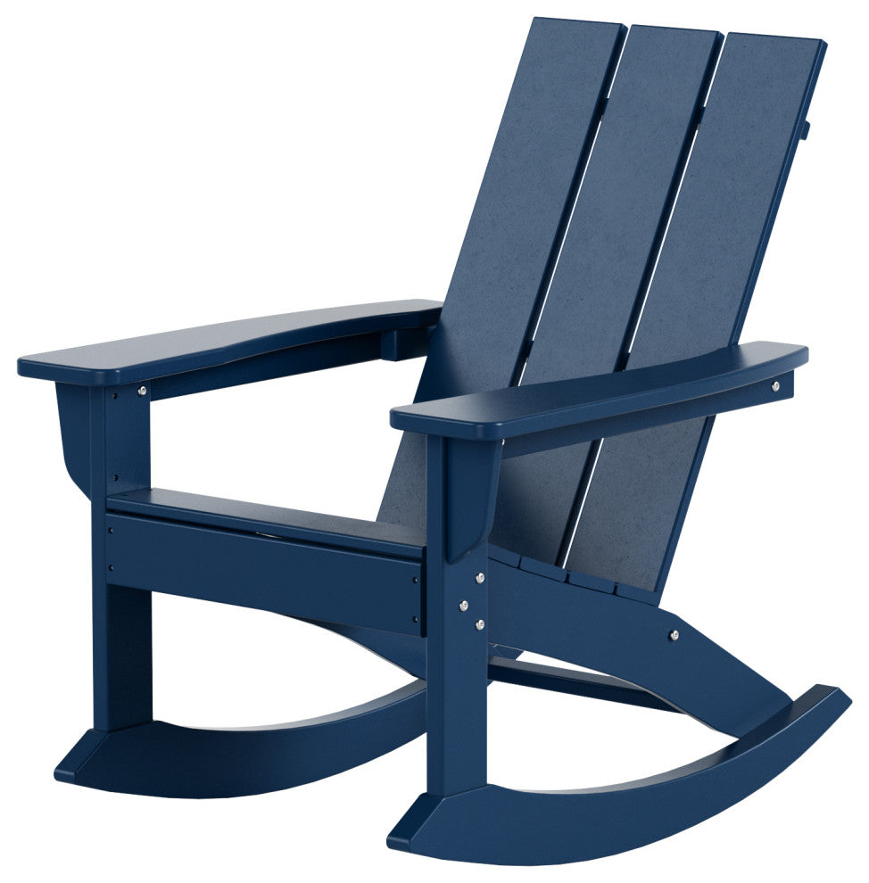 WestinTrends 4PC Modern Adirondack Outdoor Rocking Chair Set, Porch Rockers, Navy Blue