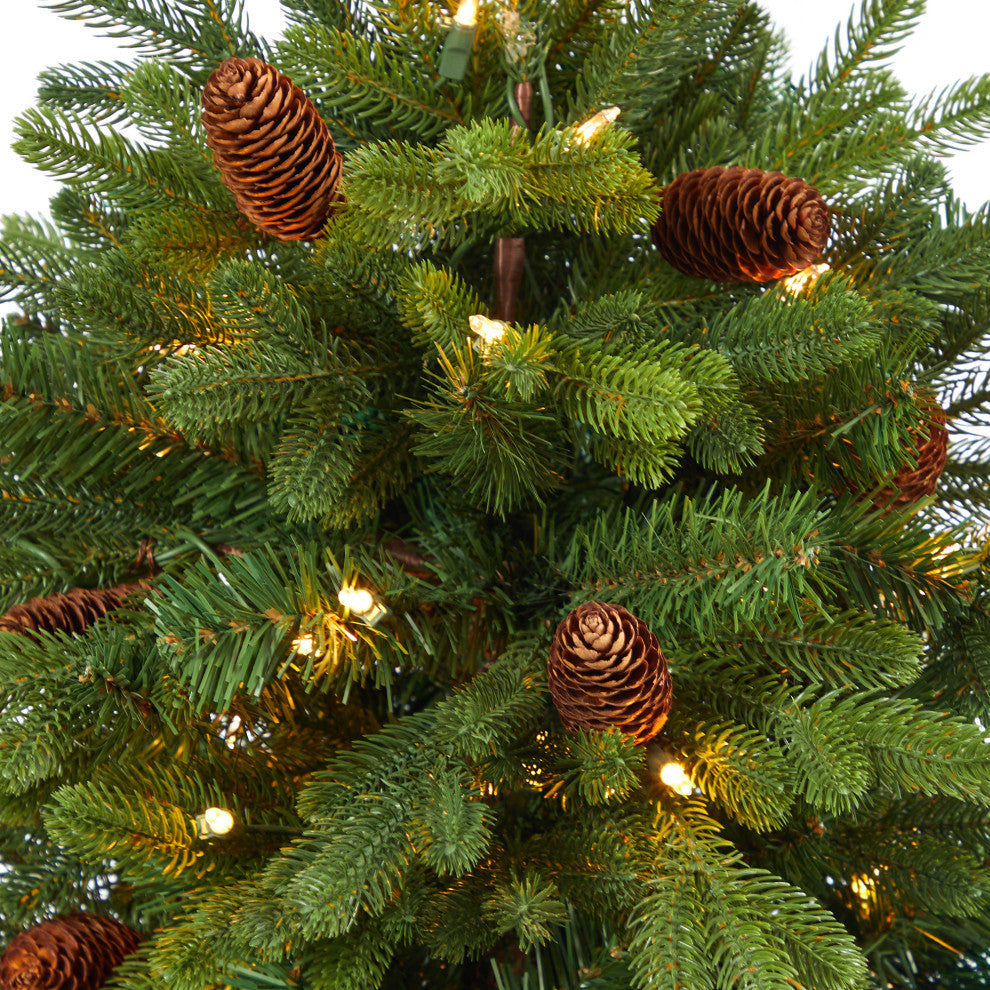 56" Yukon Mountain Fir Faux Xmas Tree W/Lights, Pinecones & Bendable Branches