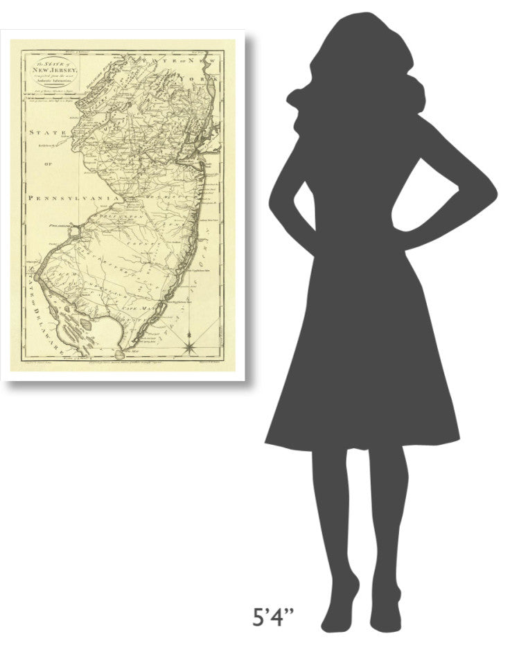 "State of New Jersey, 1795" Digital Paper Print by Mathew Carey, 26"x38"