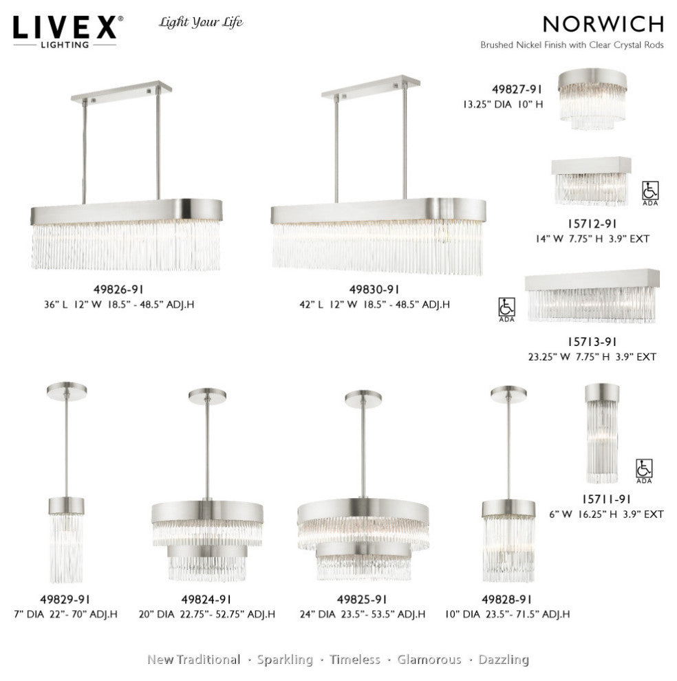 Livex Lighting Norwich 6 Light Brushed Nickel Linear Chandelier
