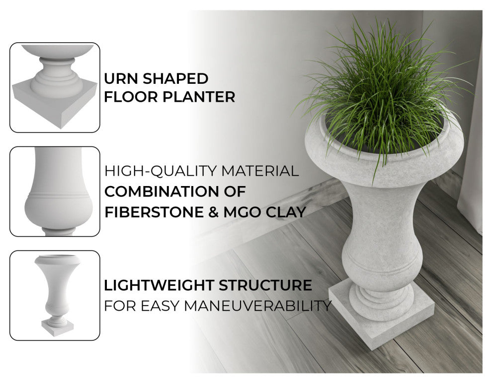 Daisy Fiberstone Urn Planter for Indoor and Outdoor, White